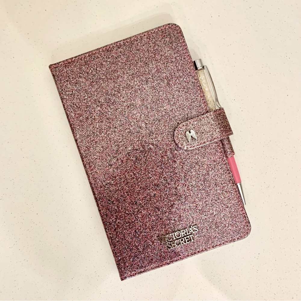 🪽 Victoria’s Secret Purple Glitter Angel Journal with Pink Crystal Shaker Pen